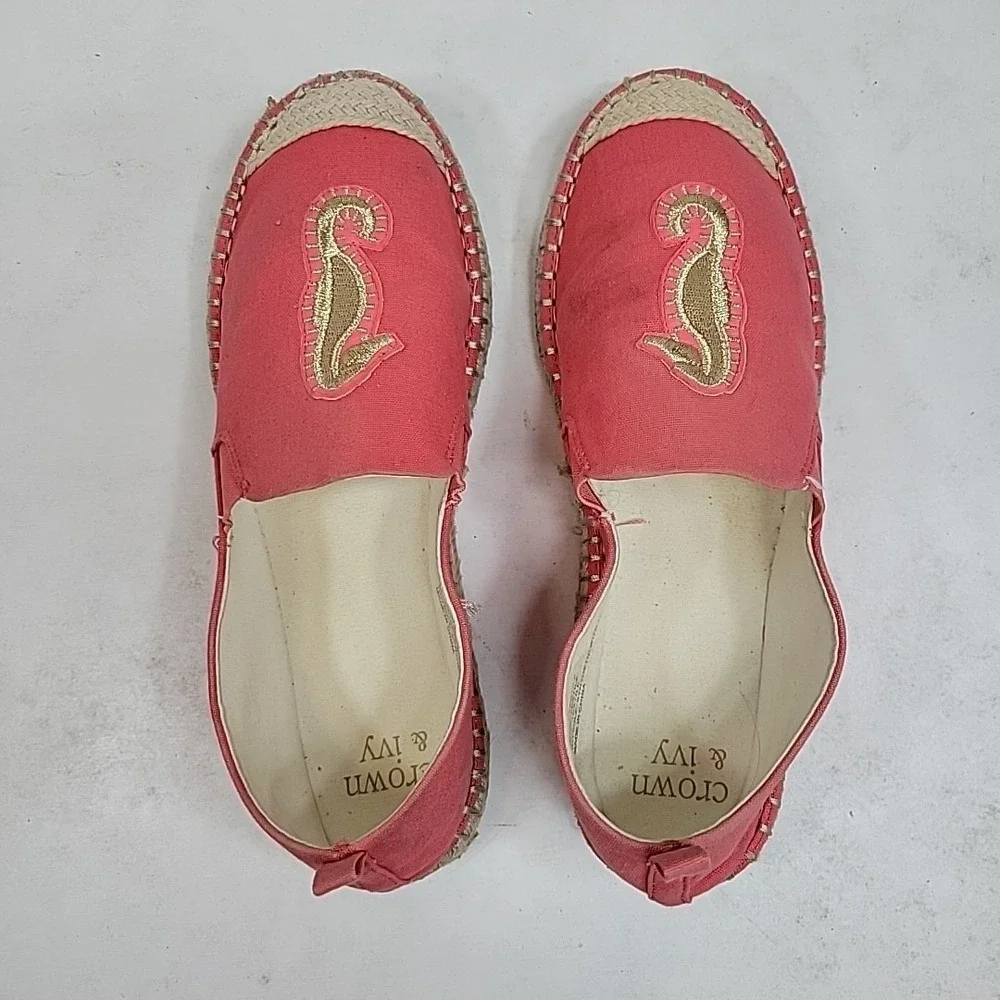 Crown & Ivy Coral Espadrille Flats Seahorse Womens Size‎ 10 Slip On
